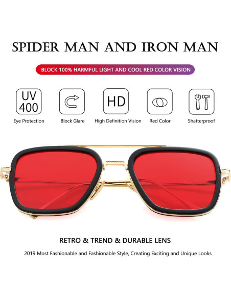 Gafas de Sol AIEYEZO Cuadradas Vintage UV 100% Oro/Rojo