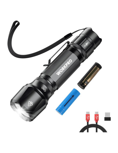 Linterna Táctica WORKPRO 1200LM Recargable Mini EDC 12.4cm