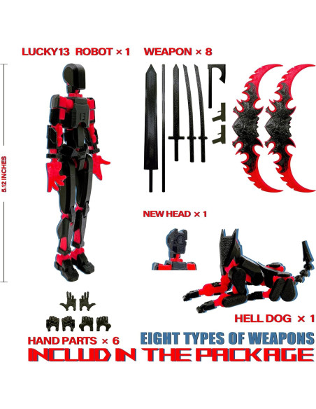 Conjunto de Figuras de Acción T13 Uodofy 3D Negro Rojo + Perro