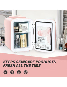YSSOA Mini Nevera 4L Rosa, Enfriador y Calentador Portátil 2