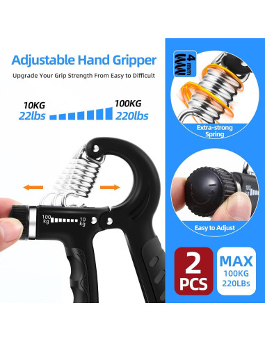 Entrenador de Fuerza de Agarre WIZFOKO 2PCS 10-100kg Ajustable