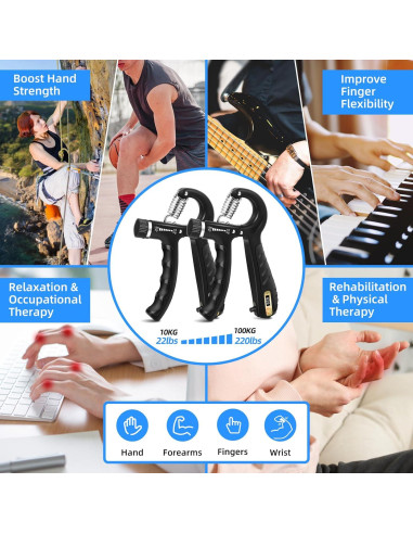 Entrenador de Fuerza de Agarre WIZFOKO 2PCS 10-100kg Ajustable