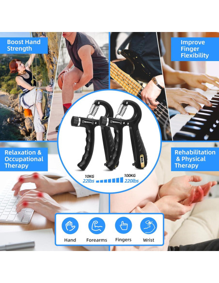Entrenador de Fuerza de Agarre WIZFOKO 2PCS 10-100kg Ajustable
