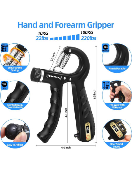 Entrenador de Fuerza de Agarre WIZFOKO 2PCS 10-100kg Ajustable