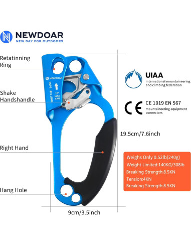Ascensor de Mano NewDoar para Escalada 8-13mm Azul