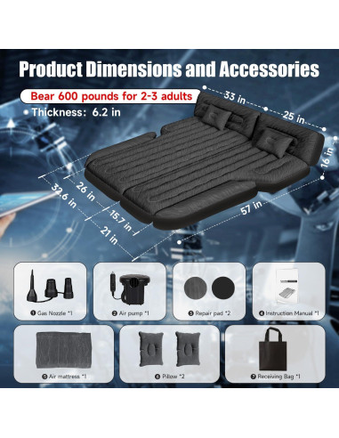 Colchón Inflable DikaSun para SUV con Bomba y Almohadas
