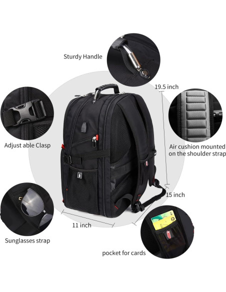 Mochila de Viaje 50L SHRRADOO con Carga USB y 20 Bolsillos