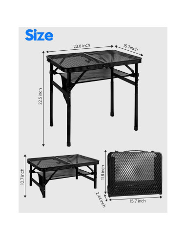 Mesa de Parrilla Plegable MSDADA Aluminio Ajustable 57 cm