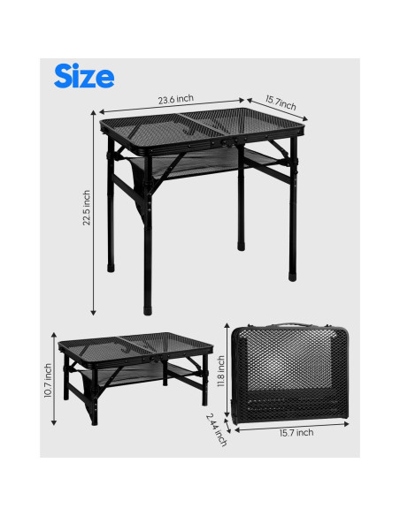 Mesa de Parrilla Plegable MSDADA Aluminio Ajustable 57 cm