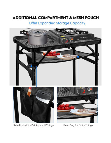 Mesa de Parrilla Plegable MSDADA Aluminio Ajustable 57 cm