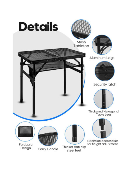 Mesa de Parrilla Plegable MSDADA Aluminio Ajustable 57 cm