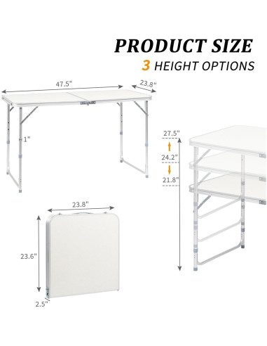 Mesa Plegable Outvita 4 pies Ajustable para Camping