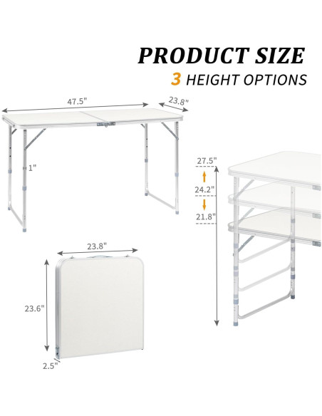 Mesa Plegable Outvita 4 pies Ajustable para Camping