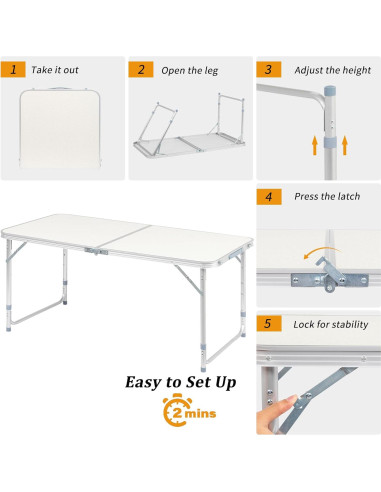 Mesa Plegable Outvita 4 pies Ajustable para Camping