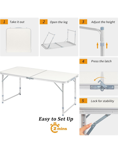 Mesa Plegable Outvita 4 pies Ajustable para Camping