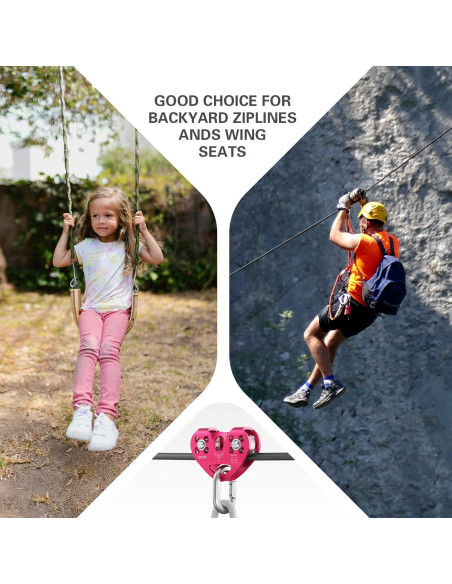 Polea Doble de Zip Line Lixada 30KN para Cables de 1/4 a 1/2