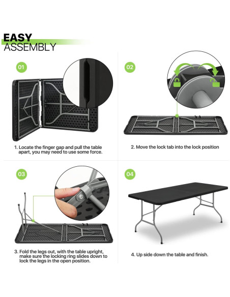 Mesa Plegable Magshion 240 cm Negra para Eventos y Fiestas