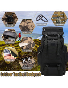 Mochila de Senderismo 70L Impermeable Unisex Negra 2