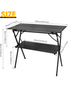 Mesa Plegable AREFFA AF-1045-BLK Aluminio 2 Estantes 2