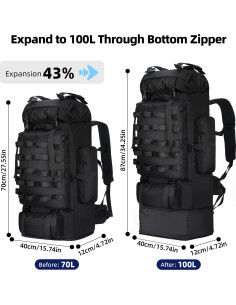 Mochila de Camping 100L Táctica Militar Impermeable Negra 2