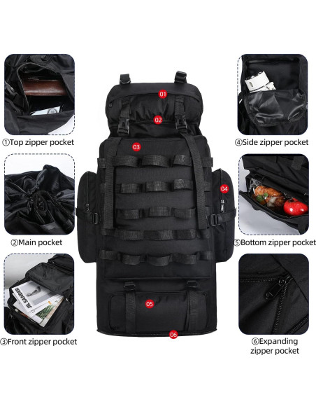 Mochila de Camping 100L Táctica Militar Impermeable Negra