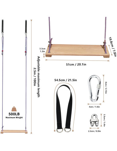 Columpio de Madera de Teca SINOKF Ajustable para Jardín