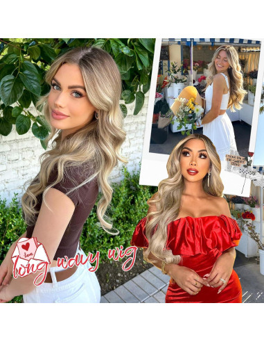 Peluca Ombre Rubia Eawwii Larga Ondulada 66 cm Sin Pegamento
