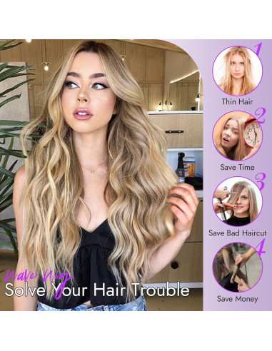 Peluca Ombre Rubia Eawwii Larga Ondulada 66 cm Sin Pegamento