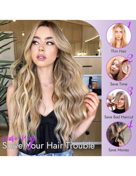 Peluca Ombre Rubia Eawwii Larga Ondulada 66 cm Sin Pegamento