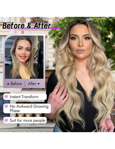 Peluca Ombre Rubia Eawwii Larga Ondulada 66 cm Sin Pegamento