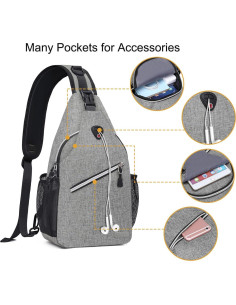 Mochila Cruzada MOSISO Gris 6L para Viajes y Senderismo 2