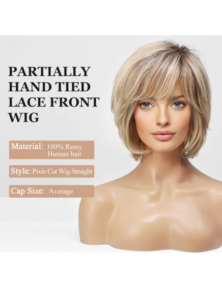 Peluca de Encaje Frontal EMMOR 100% Cabello Humano Ondas