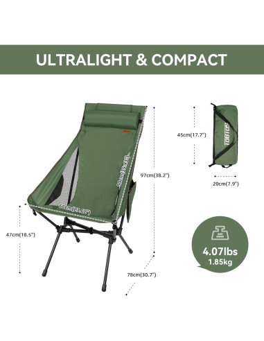Silla de Camping Plegable TOBTOS Charles 200 kg Verde