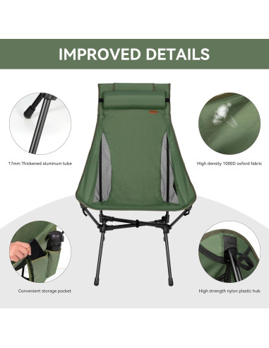 Silla de Camping Plegable TOBTOS Charles 200 kg Verde