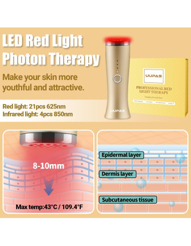 Masajeador Facial LED UUPAS - Terapia de Luz Roja 14.7cm