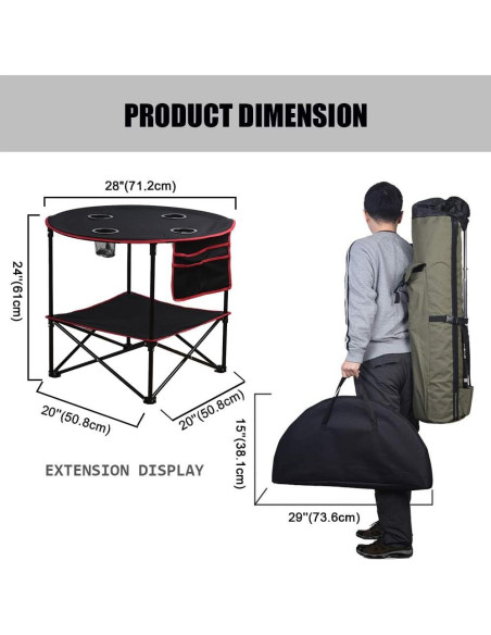 LEADALLWAY Mesa Plegable de Picnic 4 Portavasos 50,8 cm