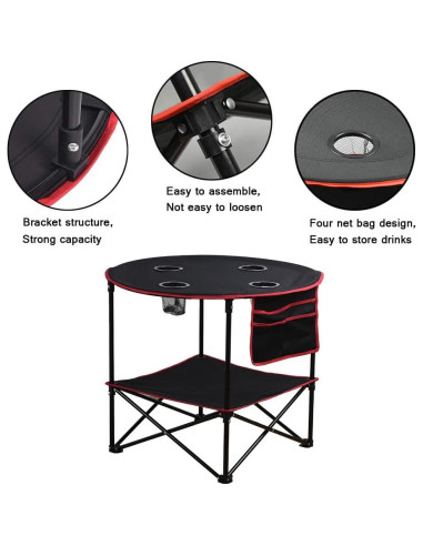 LEADALLWAY Mesa Plegable de Picnic 4 Portavasos 50,8 cm