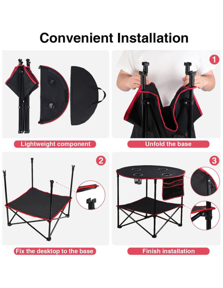 LEADALLWAY Mesa Plegable de Picnic 4 Portavasos 50,8 cm
