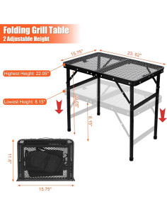 Mesa de Parrilla Plegable QuliMetal 60x40 cm Ajustable Negra 2
