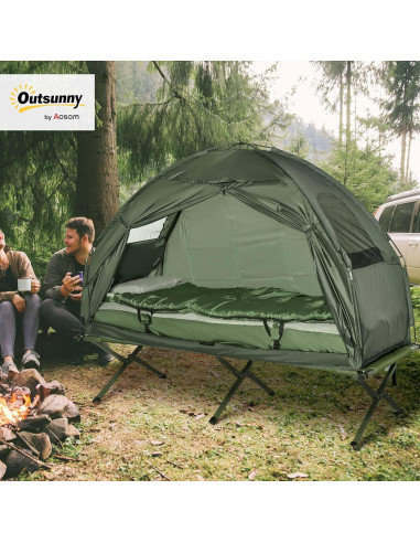Cama de Camping Plegable Outsunny con Colchón y Saco de Dormir