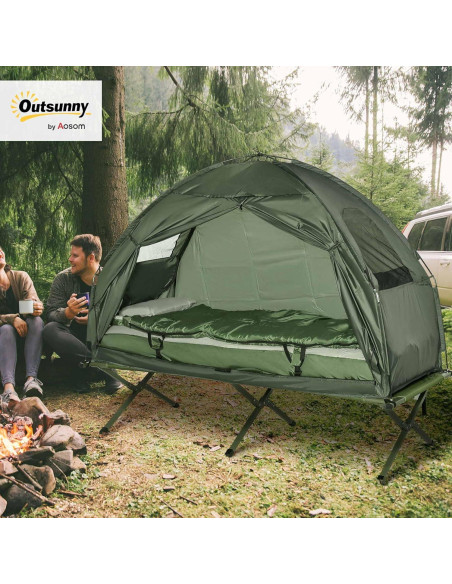 Cama de Camping Plegable Outsunny con Colchón y Saco de Dormir