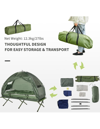 Cama de Camping Plegable Outsunny con Colchón y Saco de Dormir