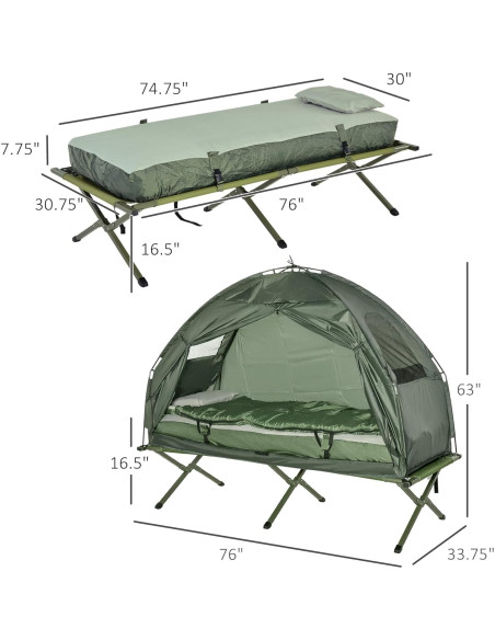 Cama de Camping Plegable Outsunny con Colchón y Saco de Dormir