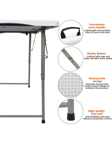 Mesa Plegable FORUP 4 pies Blanca, Resistente y Portátil