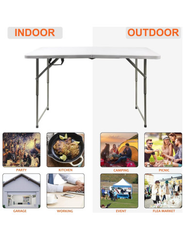 Mesa Plegable FORUP 4 pies Blanca, Resistente y Portátil
