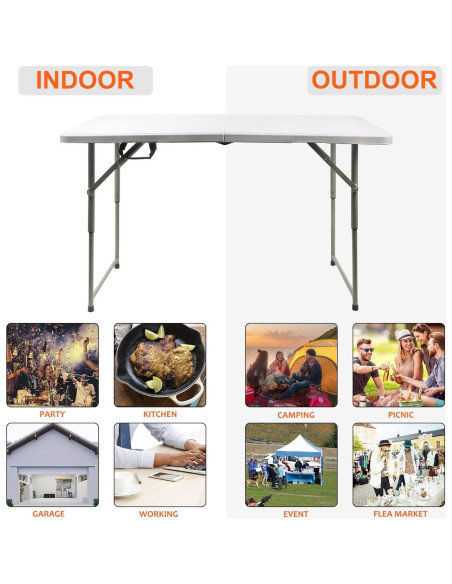 Mesa Plegable FORUP 4 pies Blanca, Resistente y Portátil