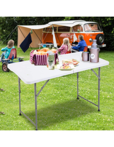 Mesa Plegable FORUP 4 pies Blanca, Resistente y Portátil