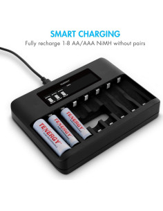 Cargador Rápido Tenergy TN480U con 4 Baterías AA 2500mAh y AAA 1000mAh 2