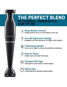 Batidora de Inmersión Elite Gourmet EHB3201 300W 2 Velocidades 2