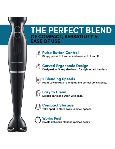 Batidora de Inmersión Elite Gourmet EHB3201 300W 2 Velocidades